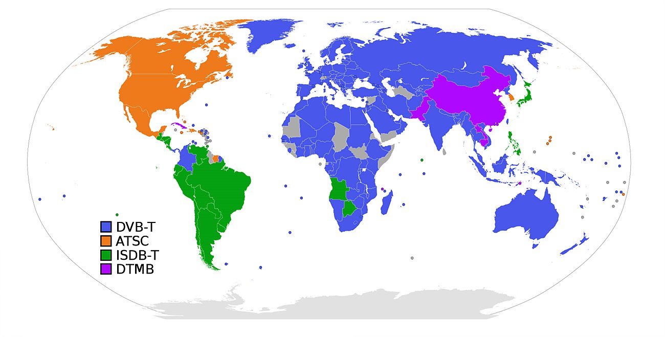 그림 1. 국가별 지상파방송 표준 채택 현황  / 출처 : en.wikipedia.org/wiki/Digital_terrestrial_television