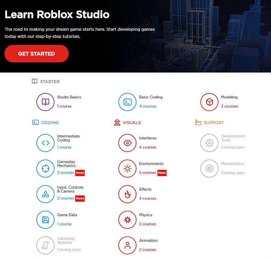 로블록스 스튜디오(ROBLOX Studio) 사용을 위한 설명 페이지 / https://developer.roblox.com/en-us/onboarding 