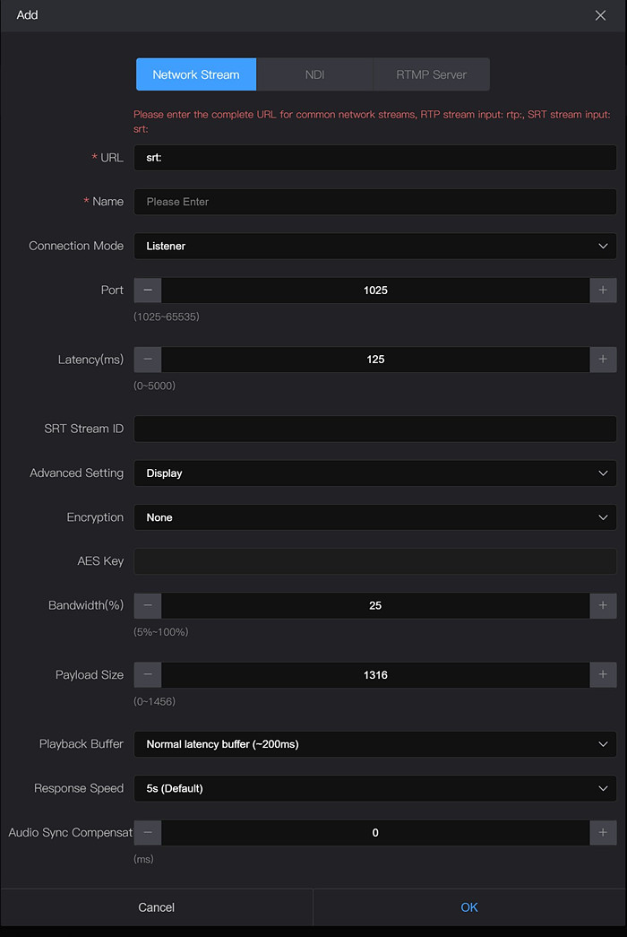ProSRT4 디코더 모듈 – SRT 설정