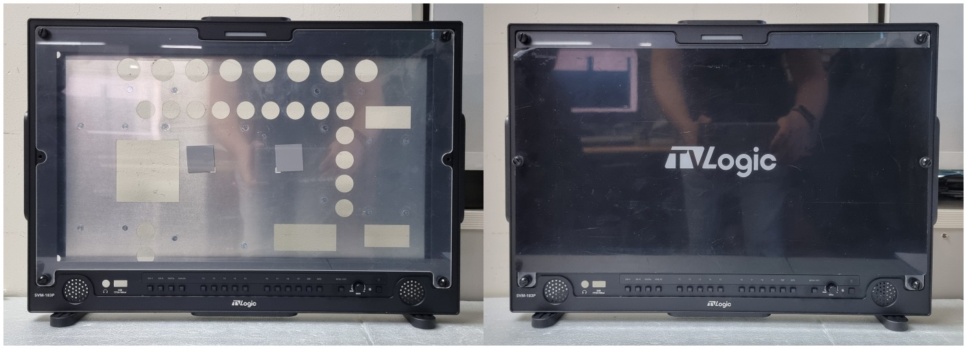 신제품 SVM-130P, 183P의 출시와 함께 TVLogic이 최초로 선보인 LCD Protector의 모습. Acrylic Filter와 함께 동시 장착이 가능하다.