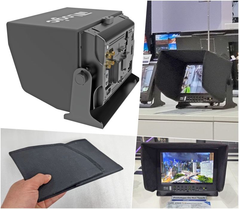 10.1” Panel을 사용한 LVM-096A, LUM-096G에 Hood를 장착한 모습. 자석으로 간단히 부착이 가능한 구조다.