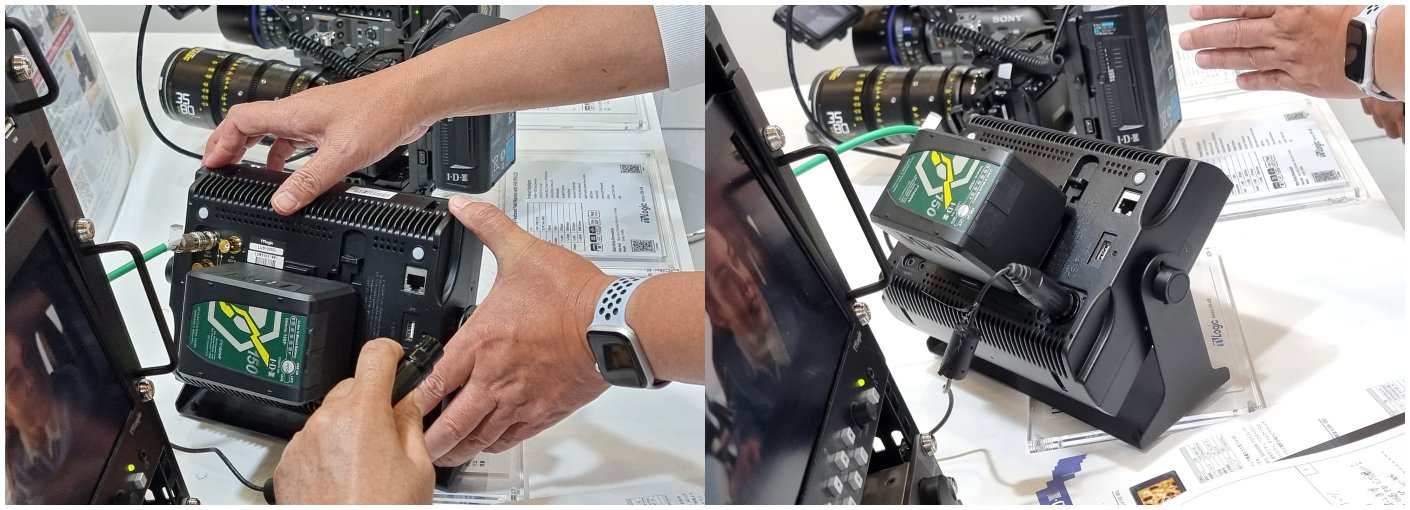 9” Panel을 사용한 LVM-095A, LUM-095G의 제품 후면부에는 V-Mount Battery가 직접 장착될 수 있는 V-Mount가 새겨져 있다. 이것은 10.1” Panel을 사용하는 최신 LVM-096A, LUM-096G도 동일하다.