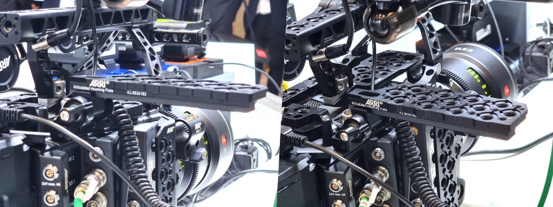 ARRI 사의 Mounting Plate가 Camera에 장착된 모습. 여러 개의 Mounting Hole을 가지고 있어 다양한 장비들을 손쉽게 부착할 수 있다.