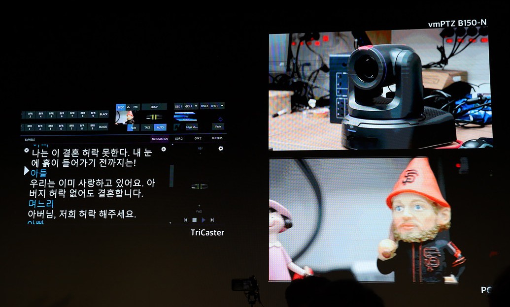 대본에 맞추어 각 인물을 촬영하는 PTZ 카메라