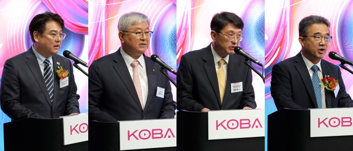 왼쪽부터) 인사말 중인 장익선 한국방송기술인연합회 회장 / 환영사 중인 김정조 한국이앤엑스 대표이사 / 축사 중인 최우혁 과학기술정보통신부 정보보호네트워크정책실 실장 / 축사 중인 박동주 방송미디어통신위원회 사무처장